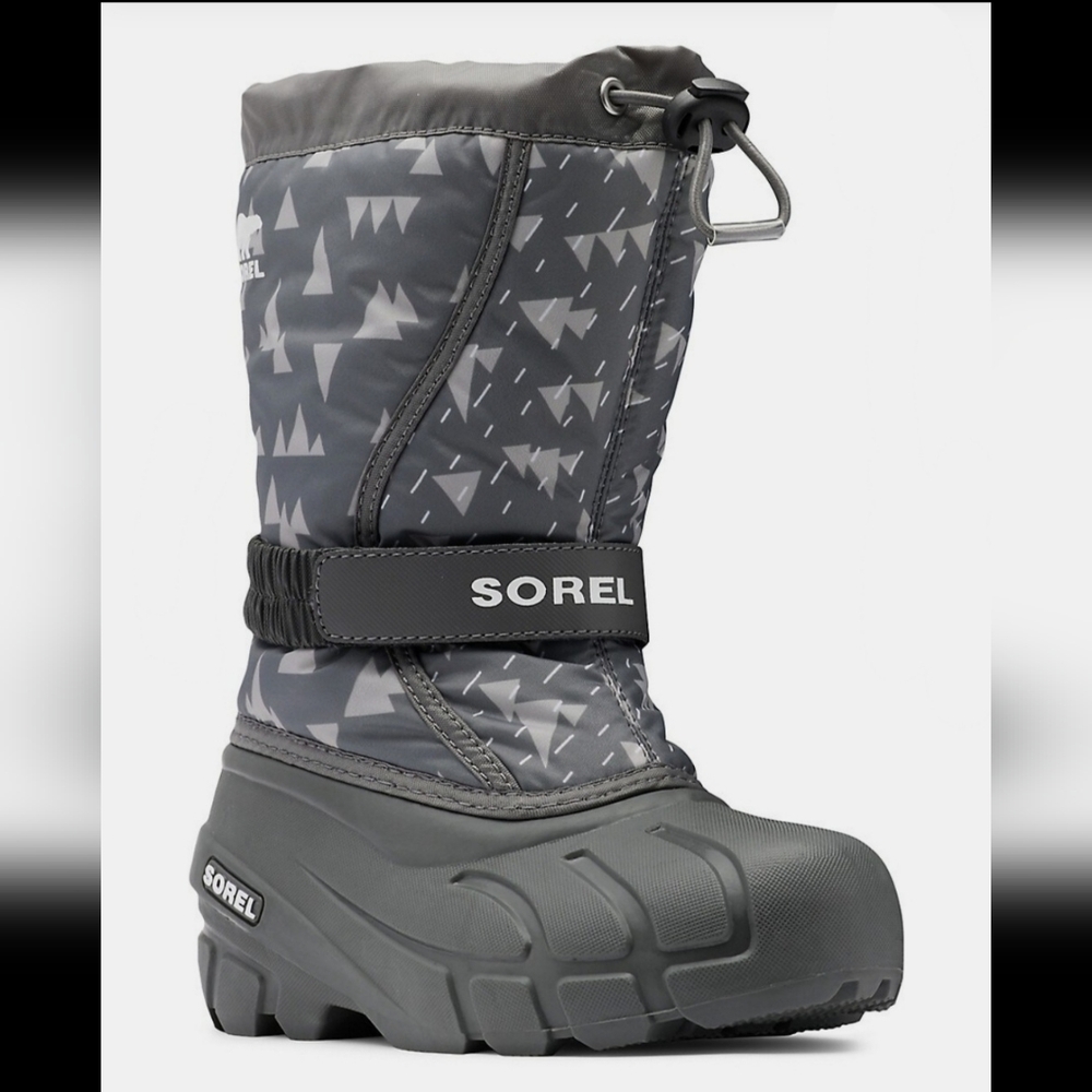 🦋NWT🌻 Grey Sorel Children's Flurry™ Print Snow Boots Size 9US/EUR26 Boy/Girl🧸